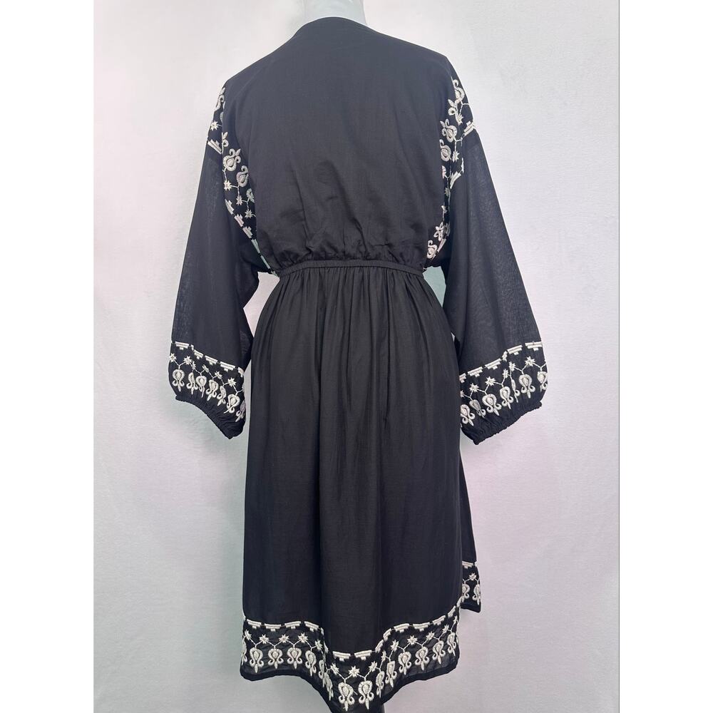 NWT Reistor Deep V Embroidered Dress Black Cream Boho Cotton Mini Dress Medium - Picture 5 of 11